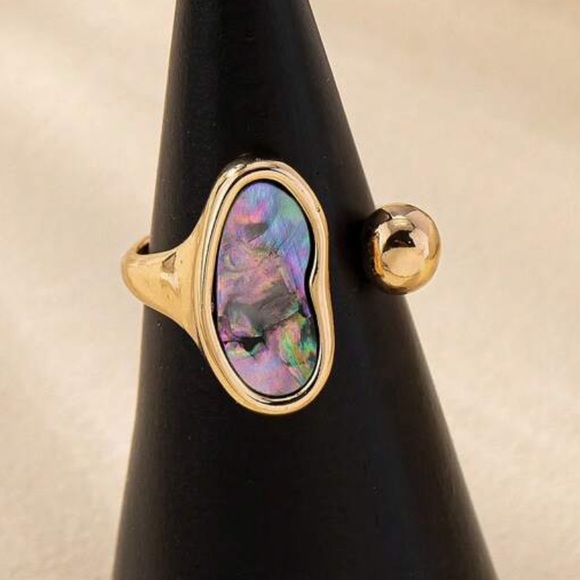 One size gorgeous stainless steel ring, natural shell - Picture 6 of 6